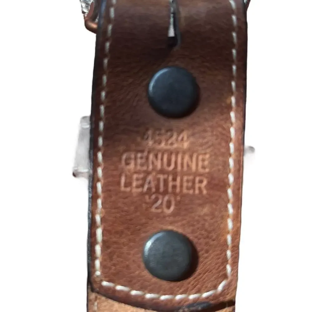 3D Kids Tooled Leather Western Belt 20” Brown Conchos Engraved Buckle Cowboy